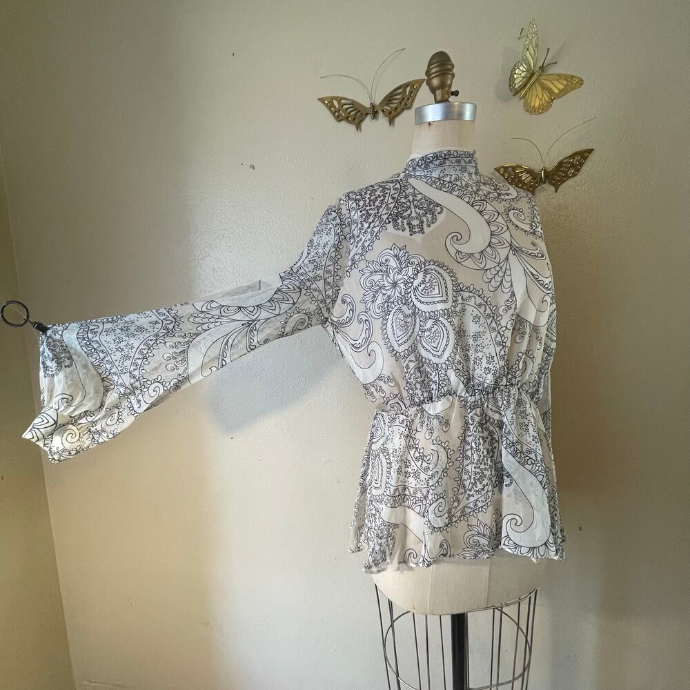 Max Mara Tie Back Paisley Peplum Silk Blouse